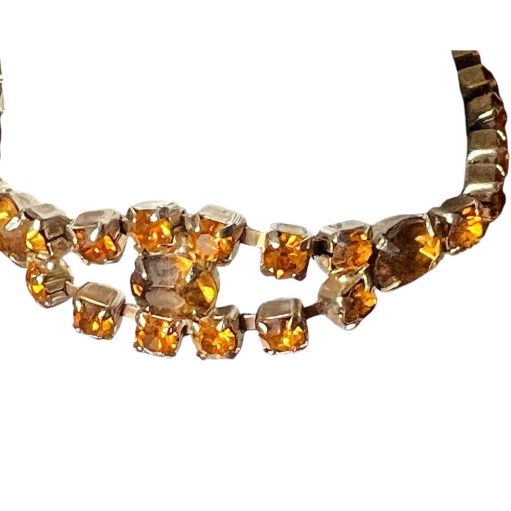 Silver & Yellow and amber colored Rhinestone 16” Necklace & Bracelet Set Adjusta - Picture 8 of 15